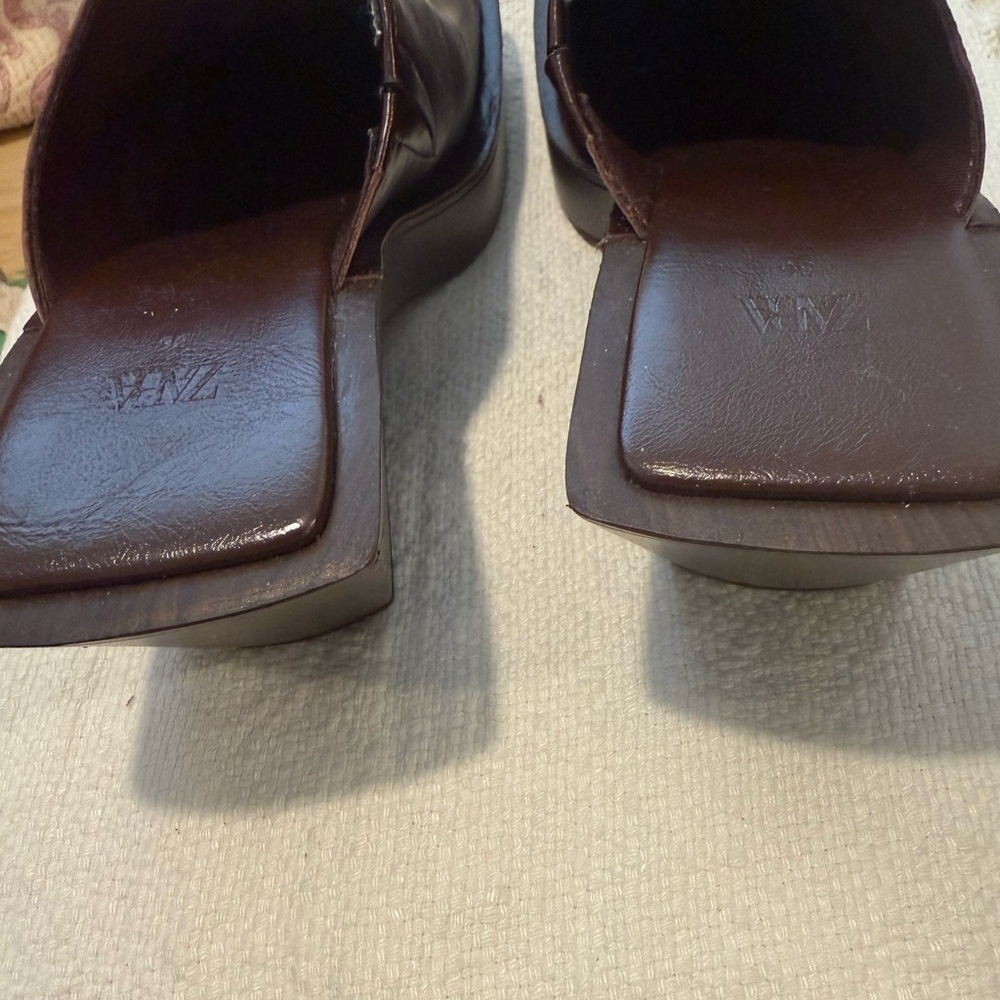 Zara Brown Leather Squared Toe Clogs - Picture 6 of 10